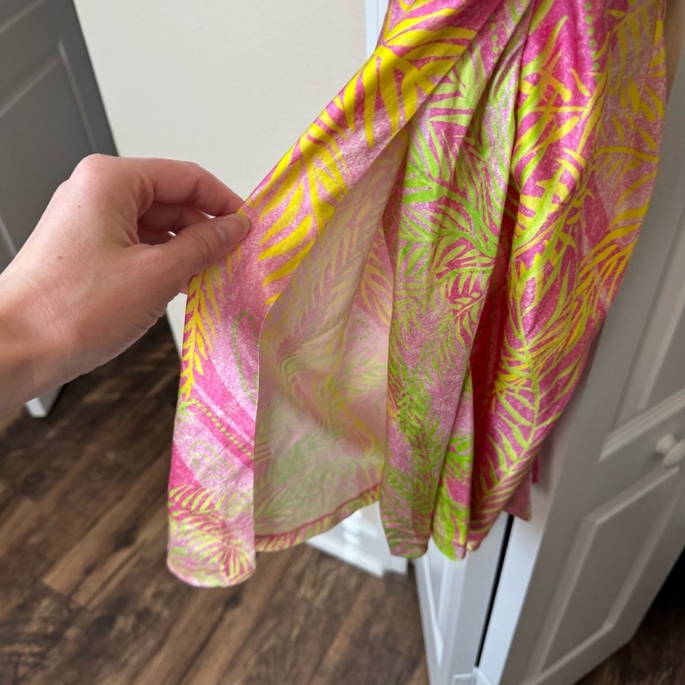 Retrofete Ariella Pink and Green Tropical Silk Mini Dress - Picture 8 of 13